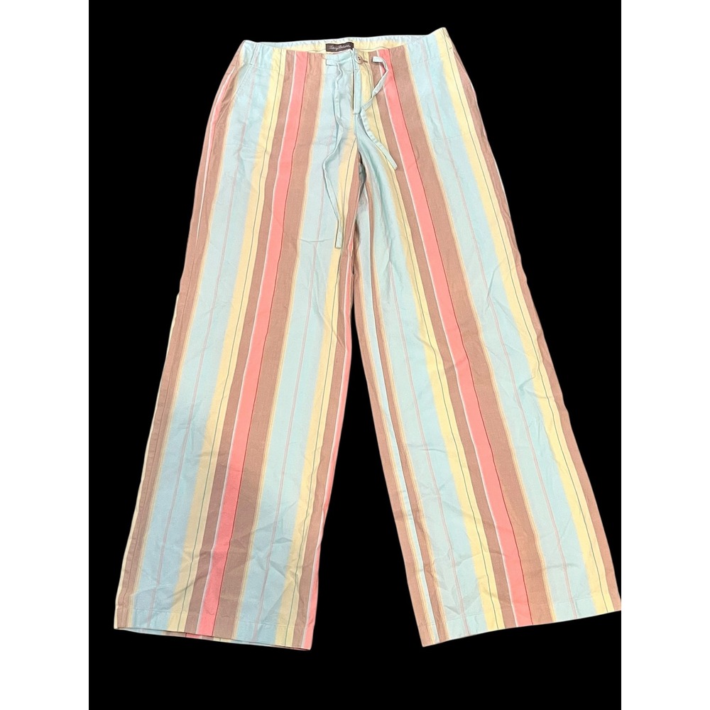 Tommy Bahama Womens 4 Wide Leg Cotton Striped Pants Blue Pink Yellow Beach